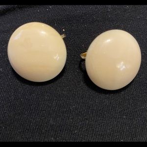 White Button Clip on Earrings